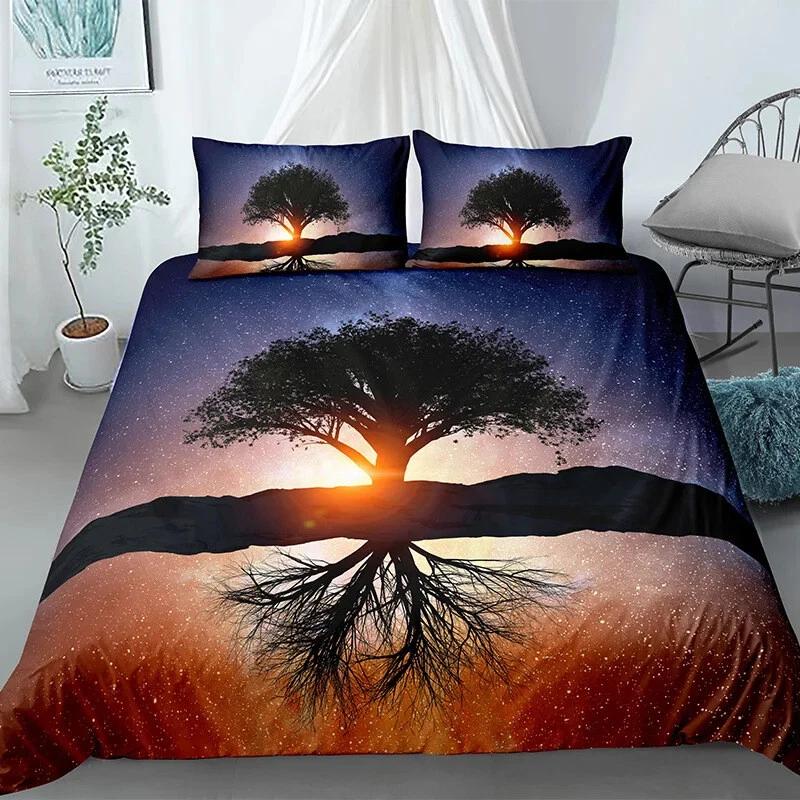 

Starry Sky Life Tree Reflection Bedding Set, Cosmic Sunset Duvet Cover Set, Nature Inspired Home Decor, Perfect Gift for Bedroom Baby 100x135cm