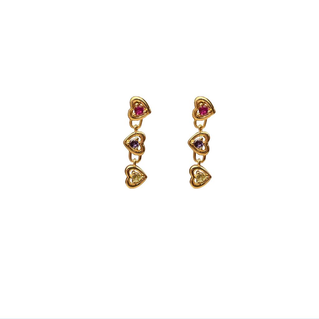 Korean Style Colorful Zircon Heart Tassel Earrings for Women