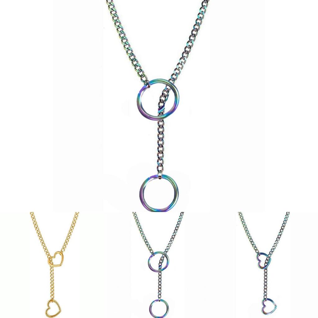 Gothic Punk Style Stainless Steel Heart And Circular Pendant Chain With Electroplating For Fashion