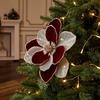 Fleur de Magnolia Artificielle Pailletée de Noël, Tige avec Fleur Artificielle en Velours pour Décoration d'Arbre de Noël et Vase, Ornement Décoration de Fête de Fin d'Année Florale