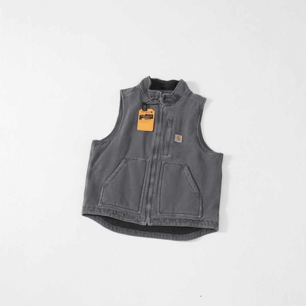 American Retro Stand Collar Lambswool Canvas Vest - Vintage Workwear Style.