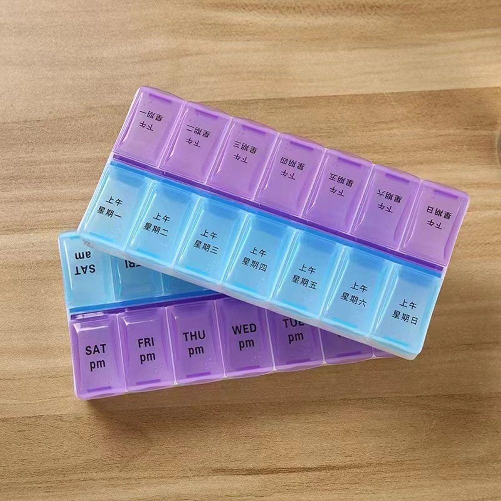 7-Day Weekly Pill Box 14 Grid First-Aid Kit Container Portable Tablte Dispenser