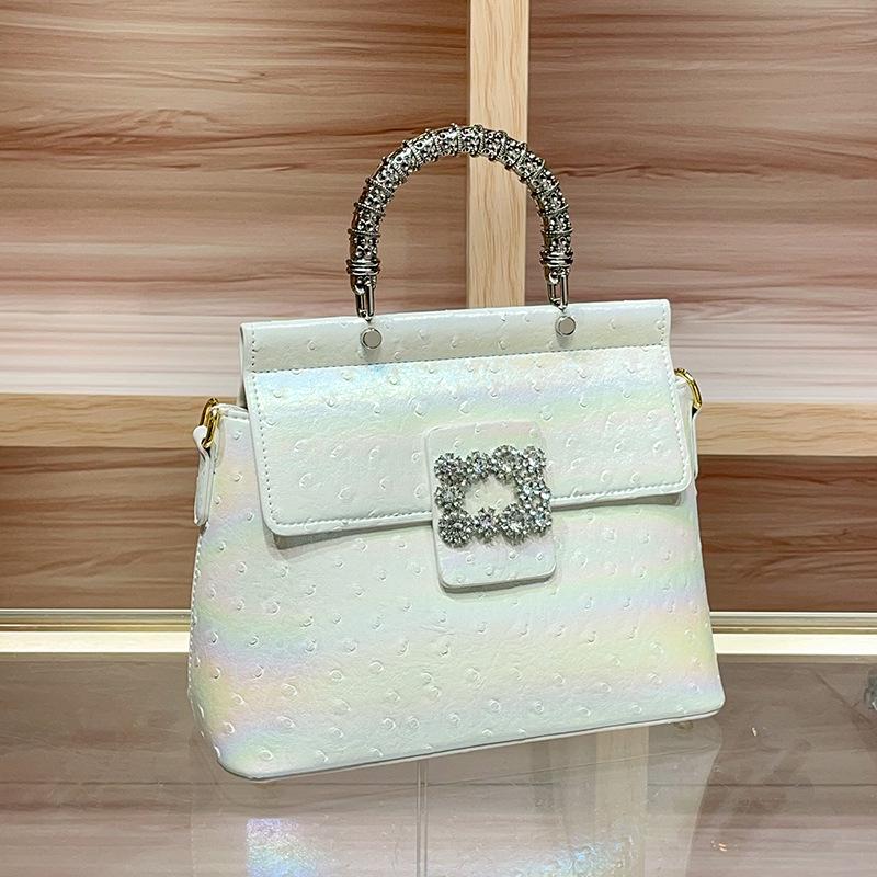 High-End 2025 Damen Crossbody-Tasche aus echtem Leder mit Strass-Straußenmuster