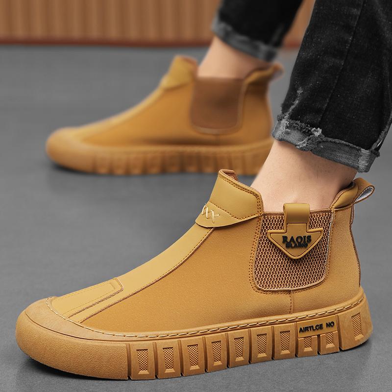 Fashion Chelsea Boot for Men Comfort Autumn Loafers High Top Work Shoes Man Leather Casual Boots Slip-on Platform Ankle Boot Men