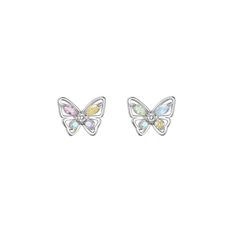 Atmosphere Color Diamond Butterfly Series Dopamine Stud Earrings Bracelet Necklace Set Sweet Dream Flower Fairy Jewelry Korea