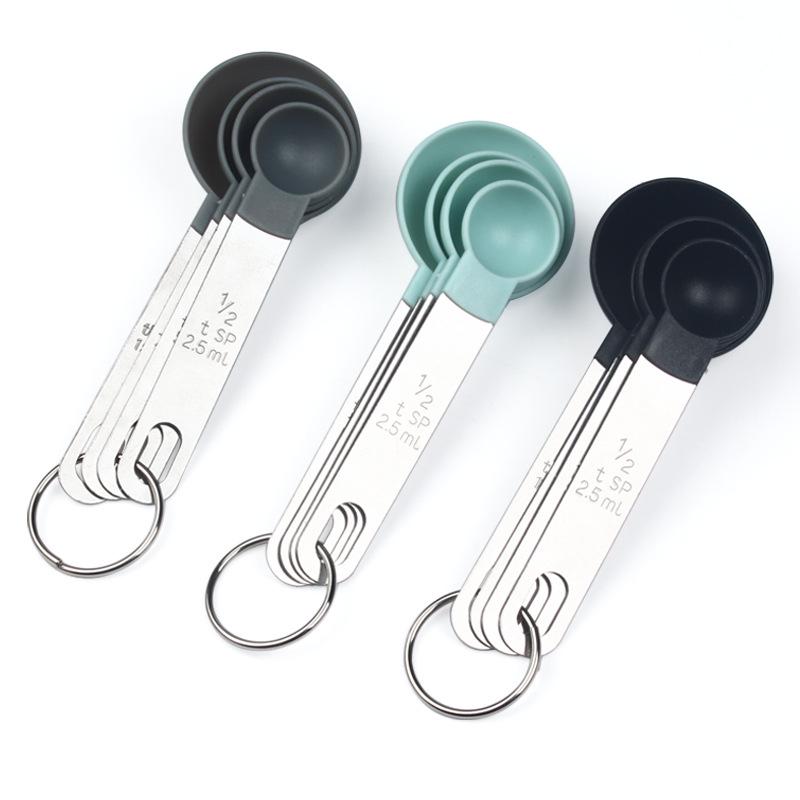 8-Piece Set: Stainless Steel Handle Plastic Measuring Cups & Spoons with Scale for Baking, Seasoning, and Coffee.
