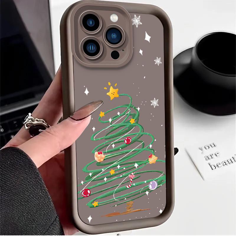 Colorful Christmas Tree Snowflake Plain Case for iPhone 17 Air 16 E 15 14 Plus 13 12 Mini 11 Pro Max Liquid Silicone Back Cover