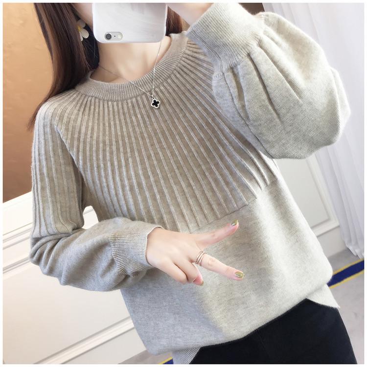 Round Neck Sweater Women's Hong Kong Style Solid Color Sweater Loose Casual Knitted Base Sweater Autumn and Winter