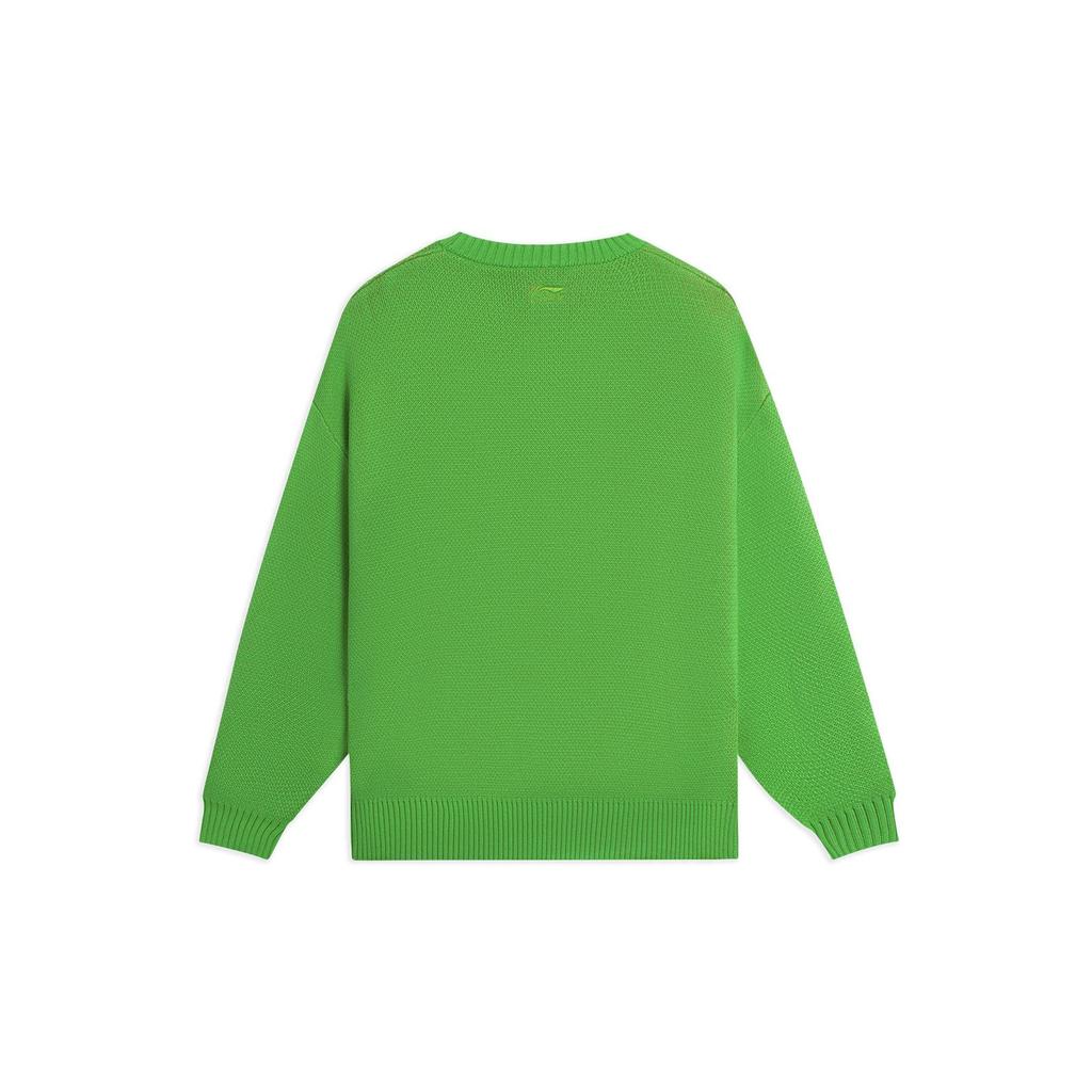 Li-Ning X Disney Toy Story Strawberry Bear Embroidered Letter Pattern Crew Neck Knit Sweater Women Sweater Green AMBS198-5