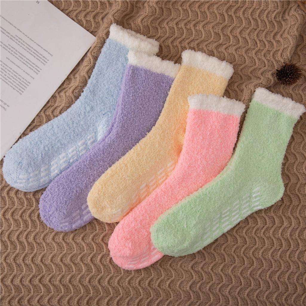 Foot Glue, Anti Slip Socks, No Shedding Hair, Coral Fleece Socks, Slipper Socks, Women's Socks, Middle Tube Socks