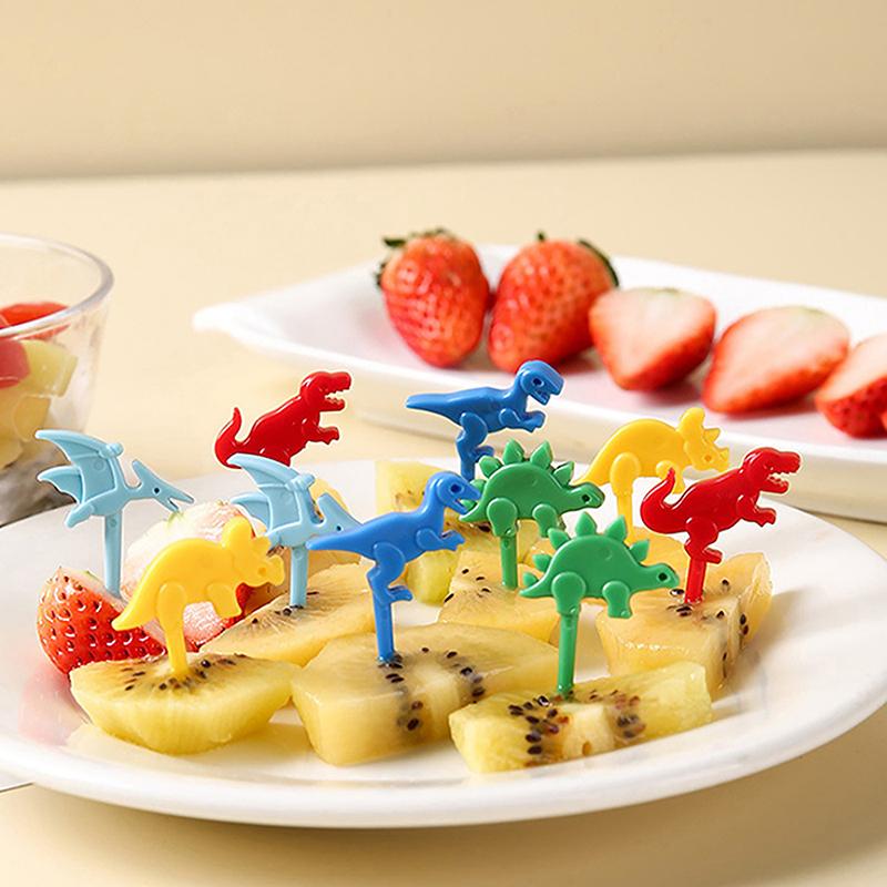 12 Pcs Cartoon Fruit Fork Cute Dinosaur Cupcake Top Decoration Food Appetizer Toothpicks Bento Box Accessories Cocktail Picks