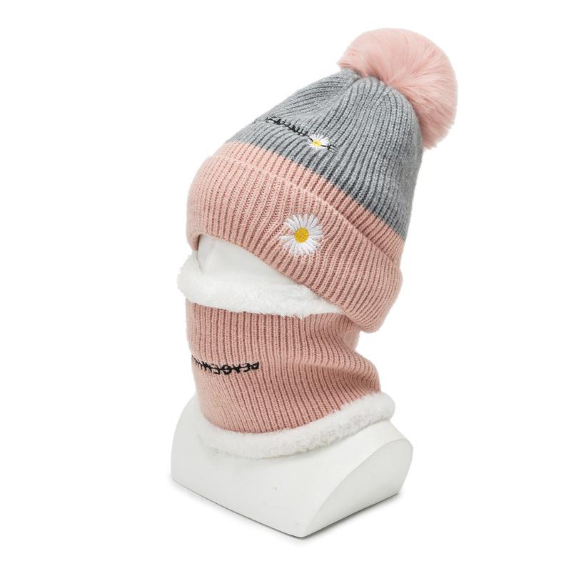 

Hat Women s Autumn and Winter Wool Ball Cute Knitted Hat Winter Outdoor Biking Plus Fleece Warm Neck Protective Cotton Hat One Size