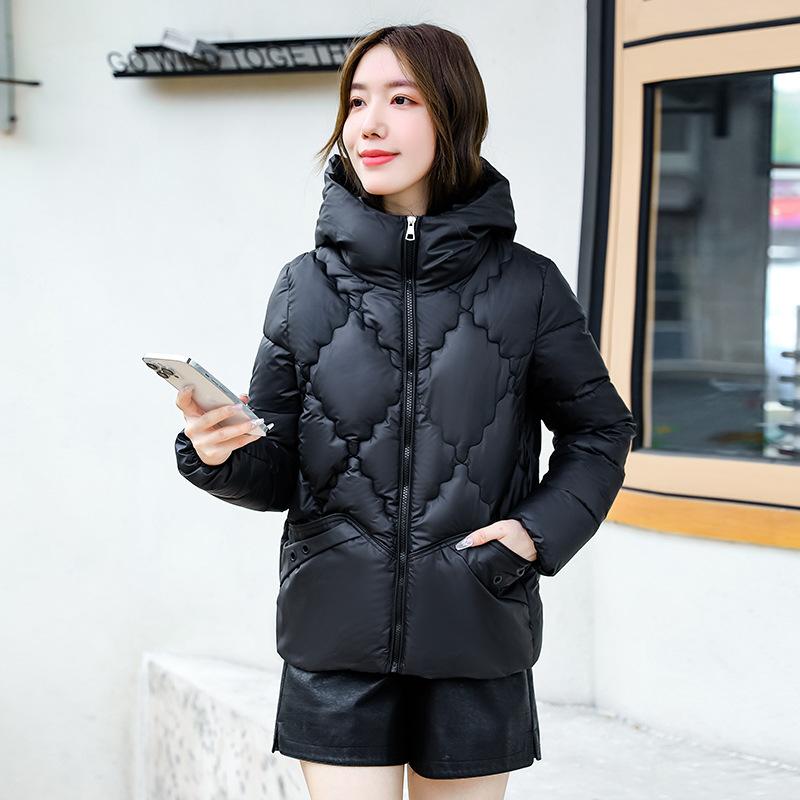 Rhombus  Jacket Women's Hooded Autumn and Winter New Small Fashion Top Short Warm  Jacket