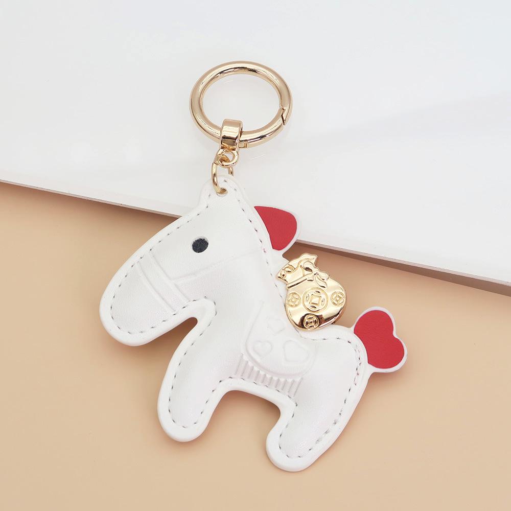 Handmade Leather Rocking Horse Keychain Pendant - Cartoon Style