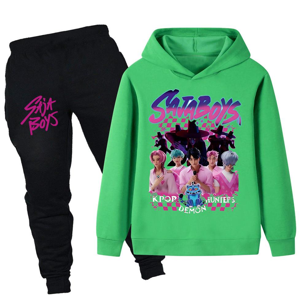 PB1229 Kinder Jungen Mädchen Kpop Mira Zoey Rumi Sajaboys Print Langarm Kapuzenpullover Hose Hosen Kleidung Sets