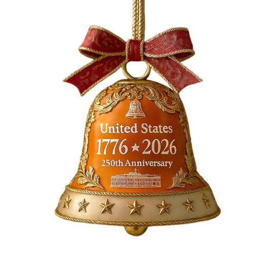 USA 250th Anniversary Bell Ornament Golden-Plated Metal Pendant Durable Collectible Decor Christmas Themed Decorative Bell