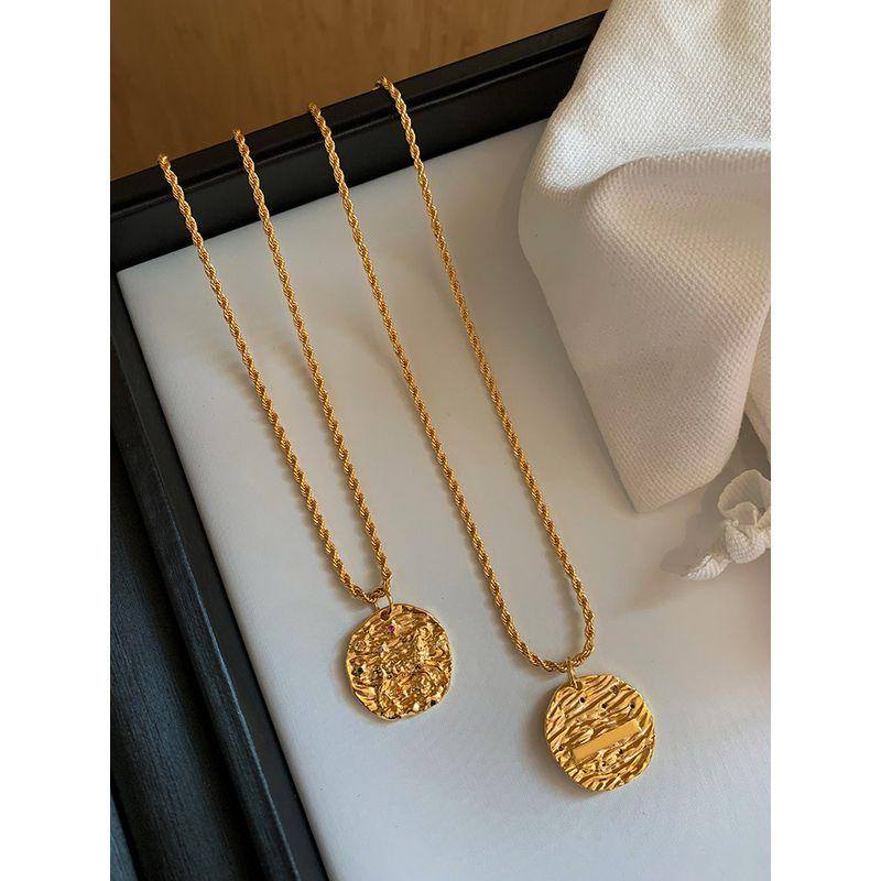 French Style Golden, round Coin Relief Female Splendid Necklace