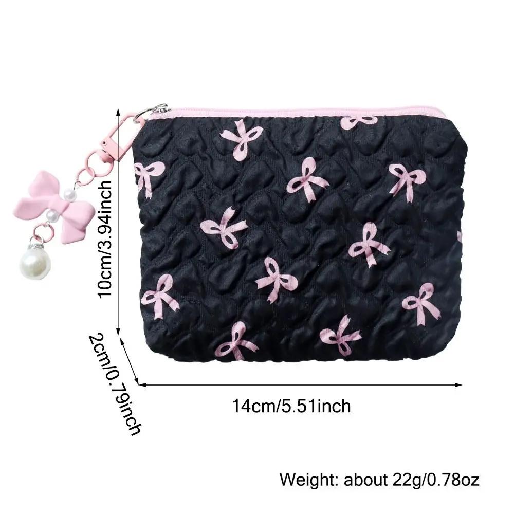 INS Quilted Cotton Makeup Bag Little Bow Large-Capacity Travel Cosmetic Bag Makeup Pouch for Women