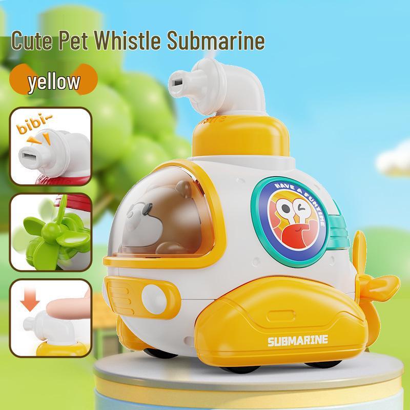 Children's Cartoon Submarine Press-and-Go Car with Whistle - Boys' Toy and Kindergarten Gift