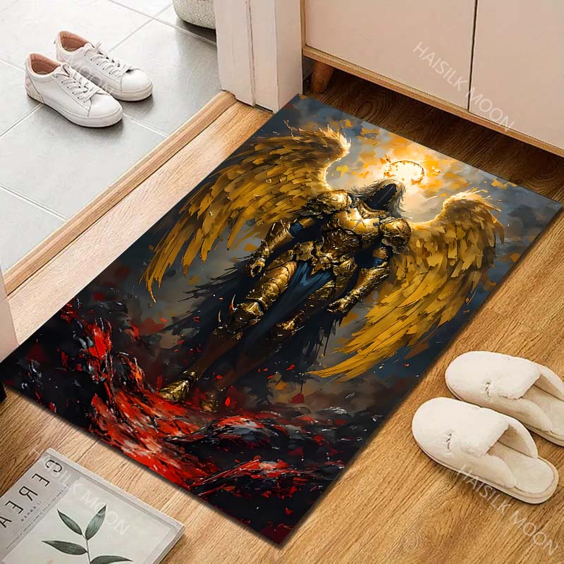 Golden armored angel halo red-black Print Carpet Rug for Living Room Bedroom Sofa Doormat Home Decor Non-slip Floor Mat