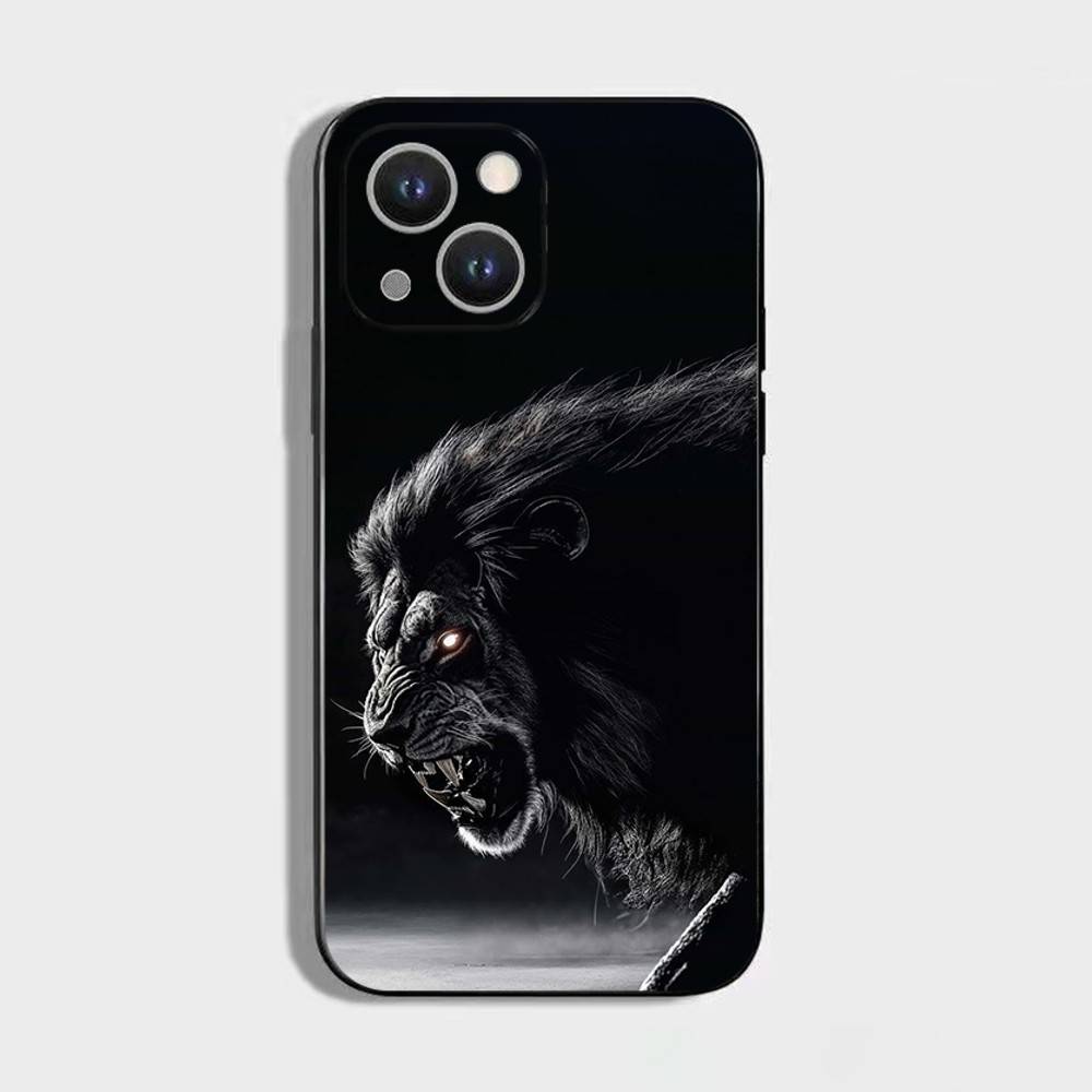 Animal Cover Tiger Lion Phone Case For iPhone 16,15,14,13,12,11 Plus,Pro Max,XS,X,XR,SE,Mini,8,7,Soft Silicone Black Cover