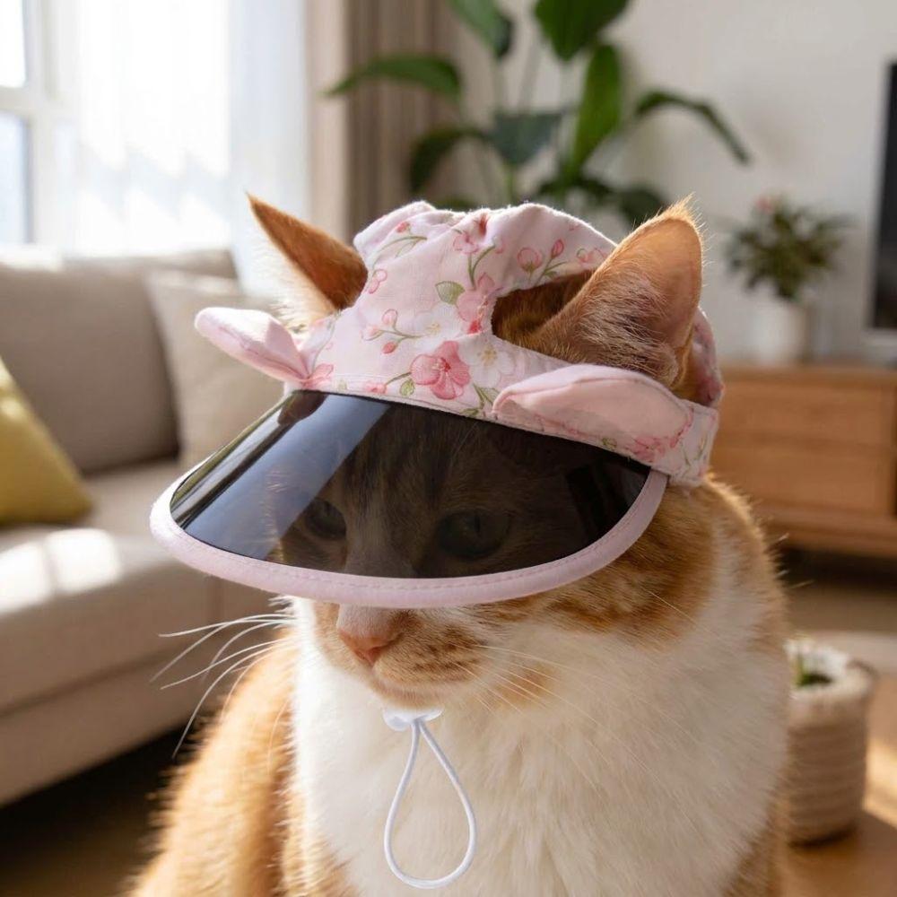 Breathable Dog Sunscreen Hat Adjustable UV Protection Cat Sunshade Cap with Ear Holes Colorful Print Dog Visor Hats Travel Use