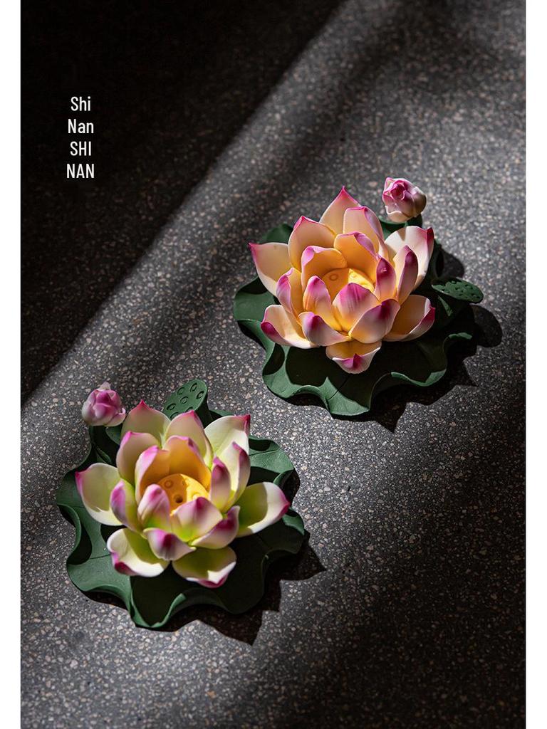 Ceramic Handmade Lotus Incense Holder - No Ash Falling, Indoor Stick Incense Base Ornament
