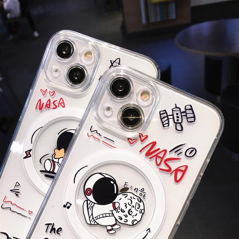 Soft Cute Magsafe Wireless Charge Astronaut Transparent Case For Iphone 14 13 12 11 Pro Max Plus Magnetic Silicone Bumper Cover