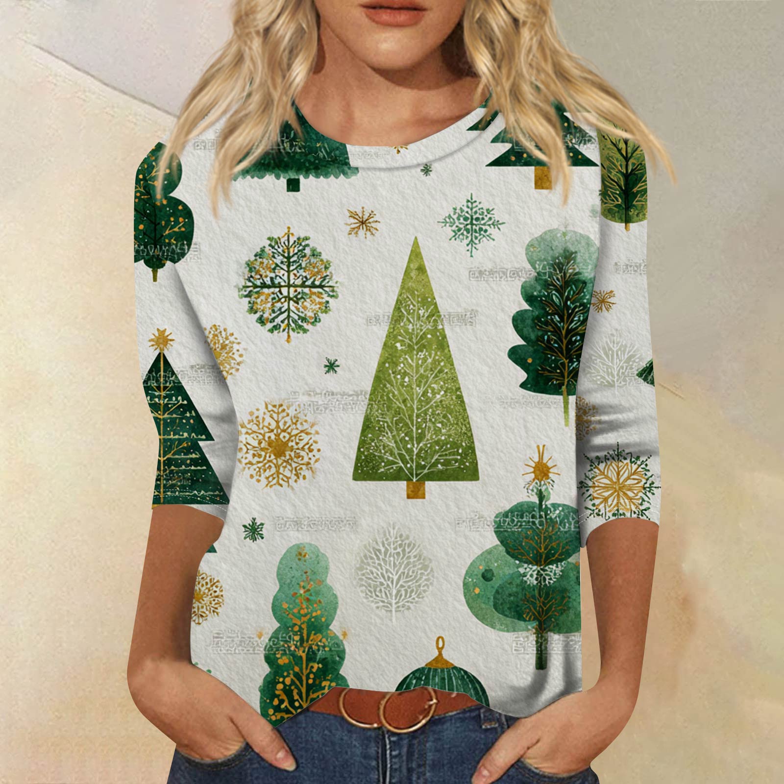 

Женская модная повседневная футболка с рукавом три четверти, принтом на Хэллоуин и круглым вырезом XXL зелёный