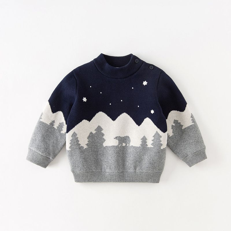 David Bella kids Half High Collar Sweater Heattech New arrival Winter Boys  Fleece-lined Pullover Male Baby Tops Navy Blue [Ready Stock] 100