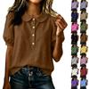 Blusa Casual de Lino y Algodón para Mujer con Mangas y Cierre de Botones