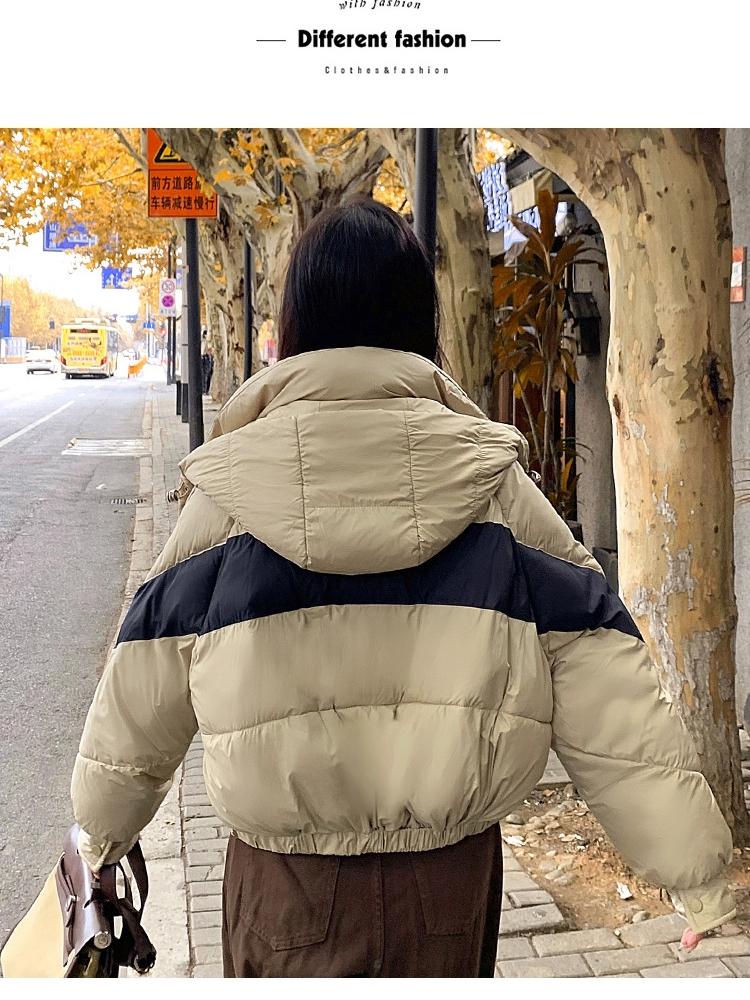 Short Color-block Hooded Warm Down Cotton-padded Jacket