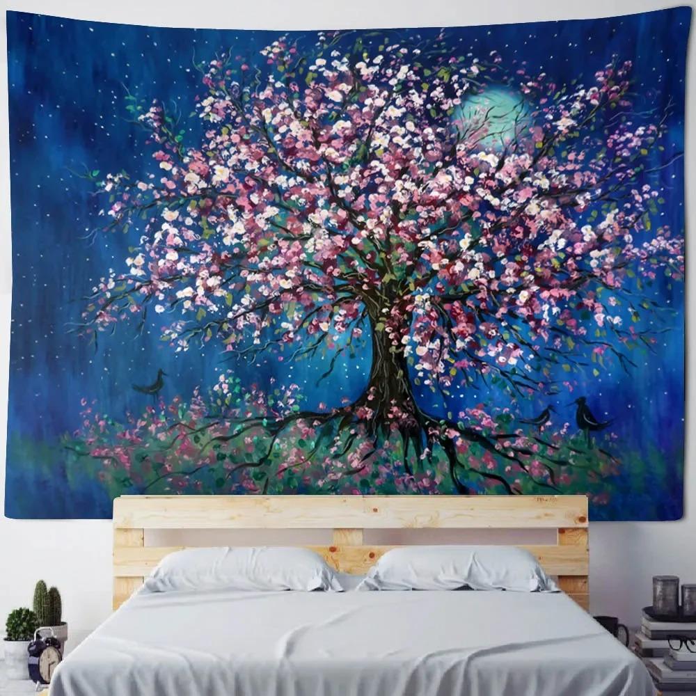 Oil Painting Colorful Big Tree Decorative Tapestry Home Wall Decoration Office Living Room Tapestry