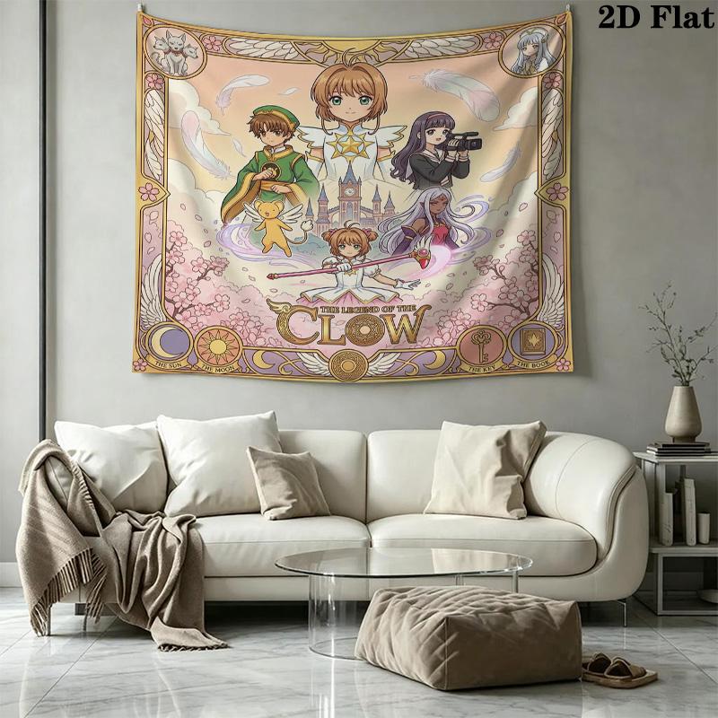 Cardcaptor Sakura Wall Tapestry Aesthetic Wall Hanging Printed Fabric Blanket Decorative Tapestries For Bedroom Living Room Home Decor