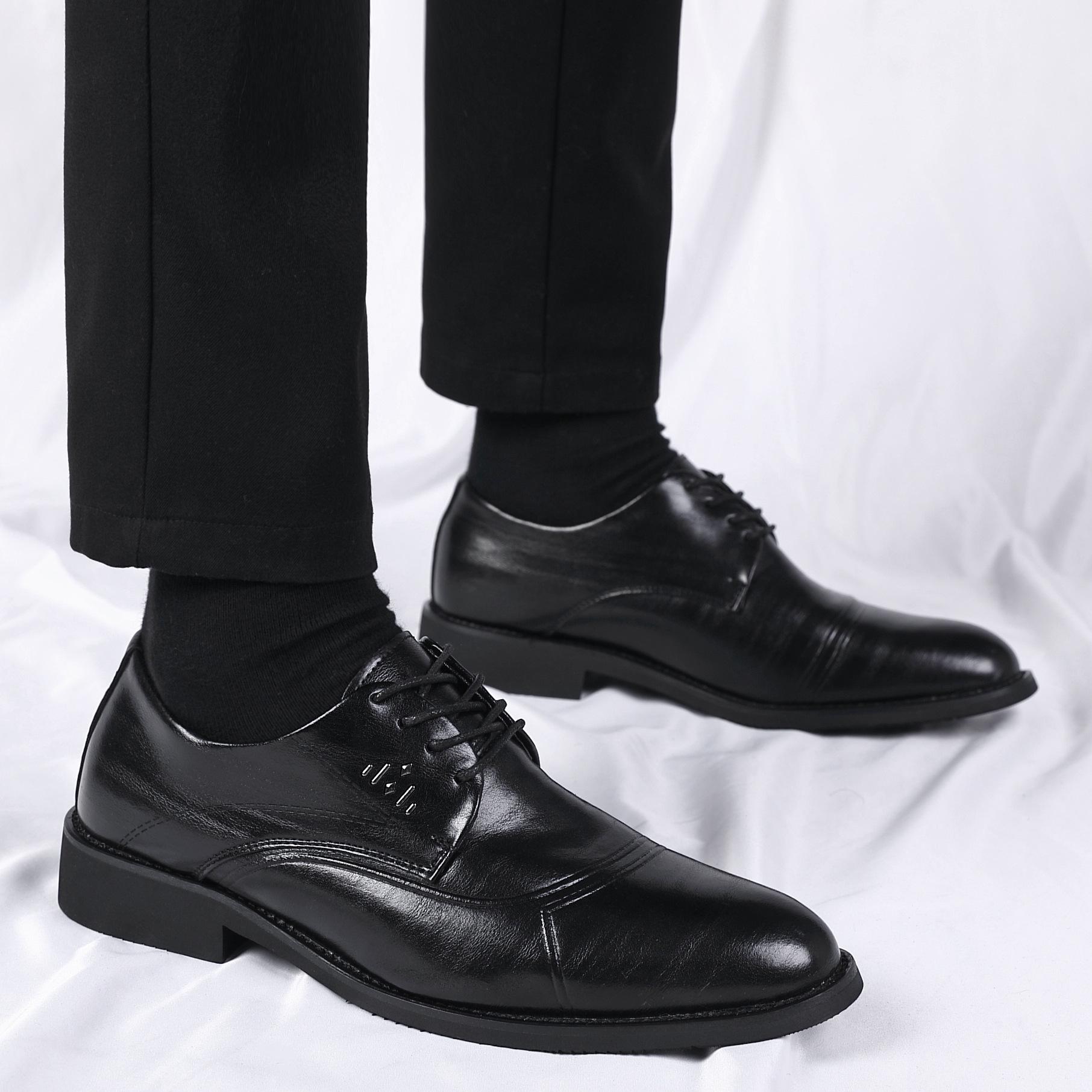 

Весенняя кожаная обувь мужская деловая классическая из натуральной кожи повседневная британская с острым носком корейская версия тренд дышащая с внутренней высотой подъема мужская л 44 чёрный