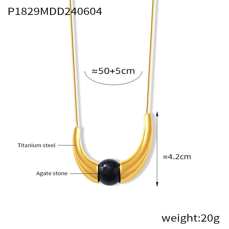 

Новое легкое роскошное ожерелье из титановой стали на ключицу в женском стиле с черным агатом, персонализированное длинное, не выцветающее