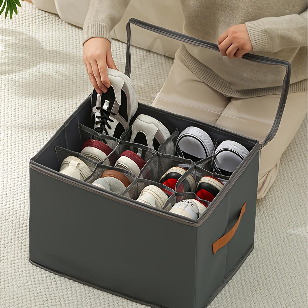 high quality1pc Foldable Oxford Fabric Shoe Organizer with Lid - Heavy-Duty Nylon Dustproof Storage Box Suitable for Shoes, Clothes, Accessories -