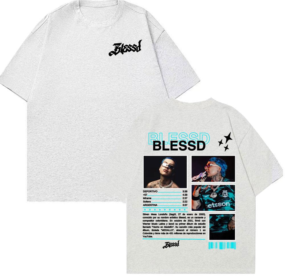2025 Summer Rapper BLESSD BENDECIDO Tour Tshirt Mens Cotton Shortsleeved Tshirt Fashion 90 S Retro Hiphop Tshirt