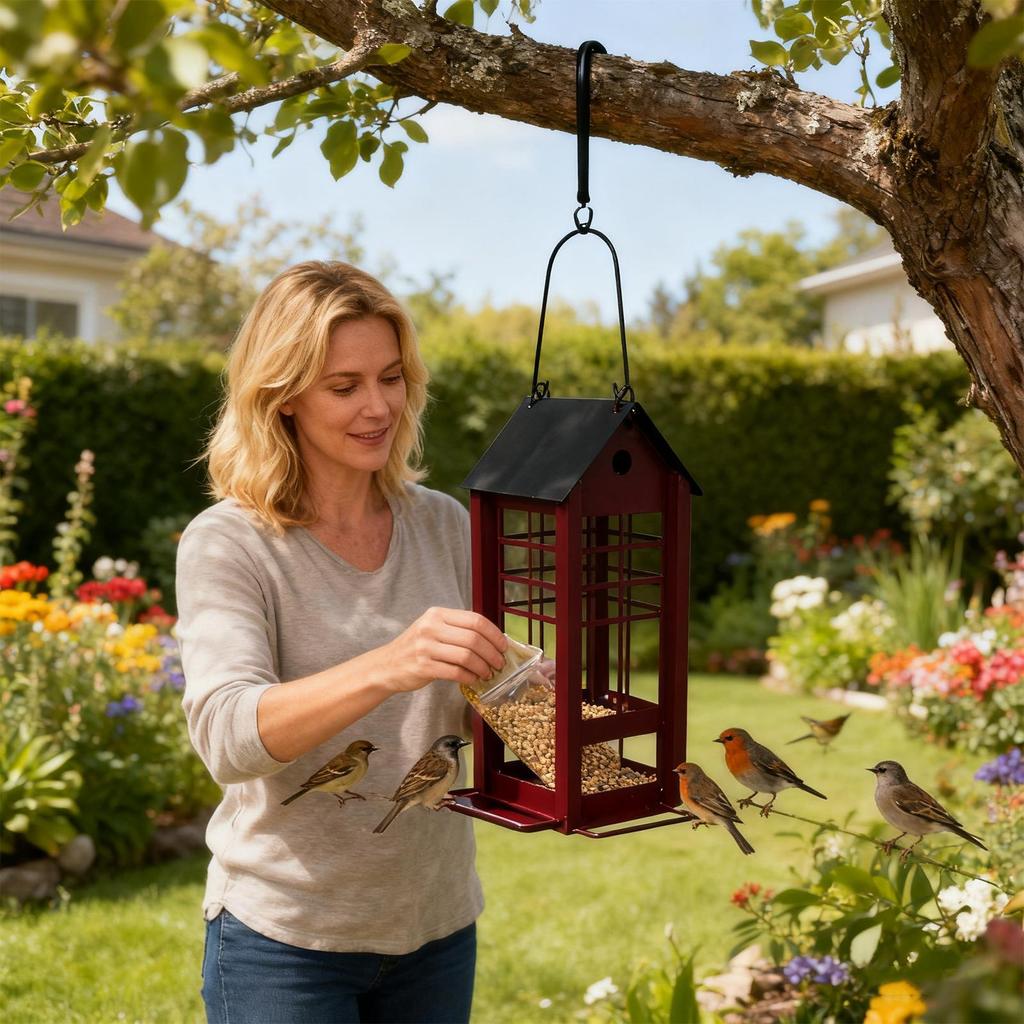 Bird Feeder Squirrel Proof Weatherproof Squirrel-Proof Garden Decor Retro Metal Bird Feeder Outdoor For Hummingbird Finch