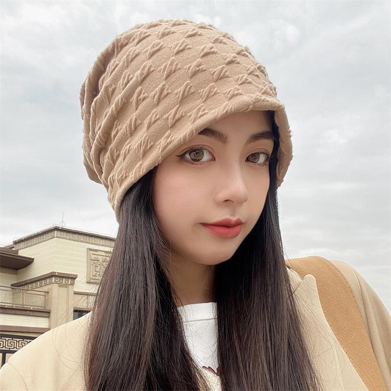 Korean Fashion Beanies for Women Girls Solid Color Cotton Heap Heap Hat Female Breathable Warm Bonnet Outdoor Soft Pullover Cap Windproof Keep Warm