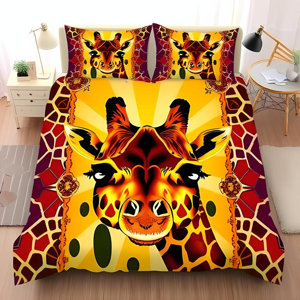 Comforter With Stylized Giraffe Design Warm Colors Toned Borders For Exotic Charm Suitable Children Kids And Adults Soft