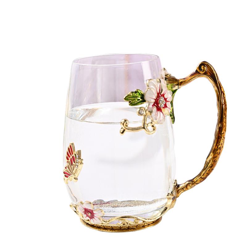 Petite tasse à thé en émail marguerite, petit verre peint à fleurs fraîches, ensemble de tasses à thé cadeau transparentes pour la maison