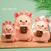 Adorable Milk Tea Pig Pink Pig Plush Toy With Bow Headband