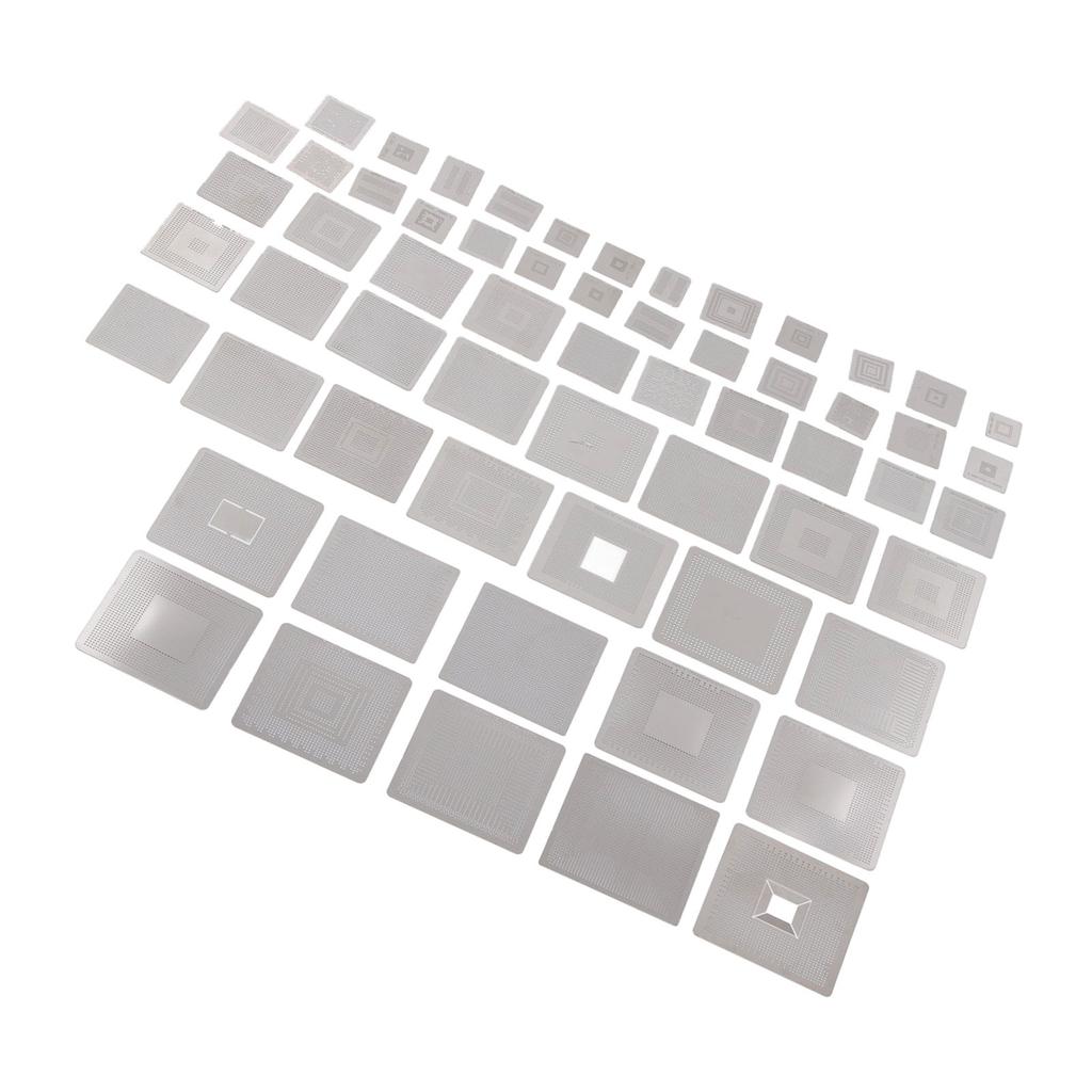 60 Pcs BGA Reballing Stencils 304 Stainless Steel Universal Rework Net Template Kit for Computer