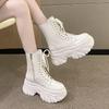 Fashion Winter Goth Platform Mid-Calf Boots 2024Autumn 8.5CM Leather High Heels Motorcycle Shoes Women Chunky Punk Sneakers Chelsea Boot