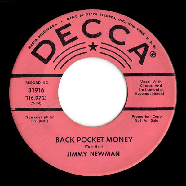 

7inch Record JIMMY C. NEWMAN - Back Pocket Money 31916 Decca US Folk Used