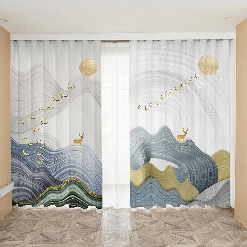 Nordic Simple Modern High Shading Curtain Light Luxury High-end Elk Bedroom Chinese Living Room Blackout Window Drapes 2 Pieces