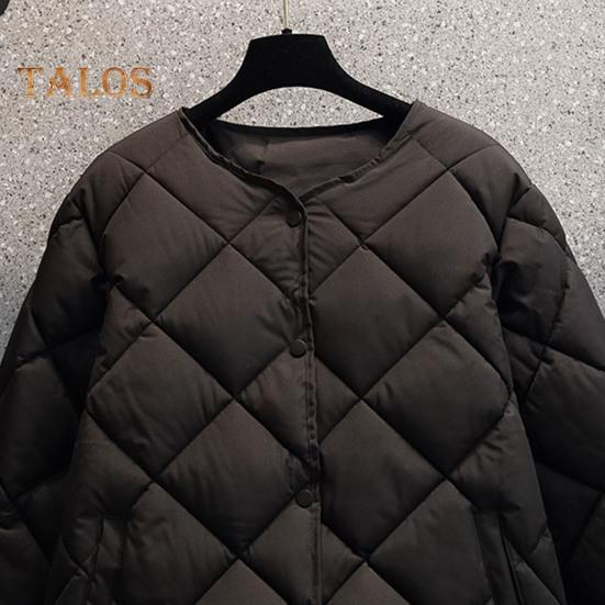 Damen Winter Daunenmantel Rautenstruktur Nähte Dick gepolsterte Taschen Lange Ärmel Einfarbig Einreihige Damenjacke mit elastischen Bündchen