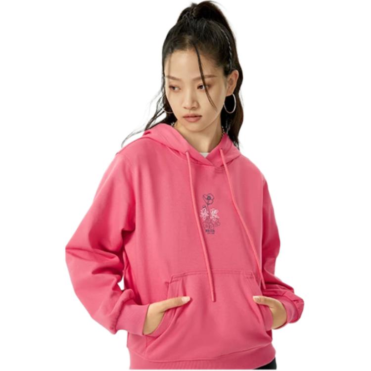 Li Ning Sports Fashion Series Loose Pullover Hoodie Women hoodies Tea-Rose-Red AWDR320-5