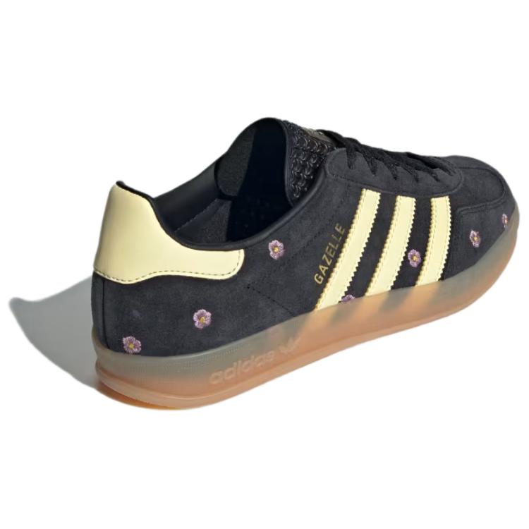 Adidas Gazelle Indoor Black Floral Embroidery Women Sneakers Core-Black Almost-Yellow Silver-Dawn IF4490